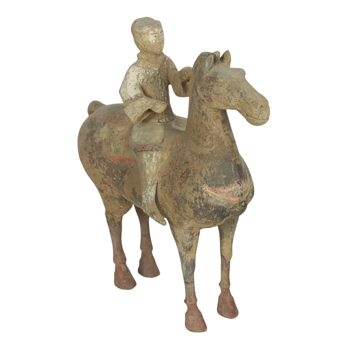 A Chinese painted pottery equestrian figure