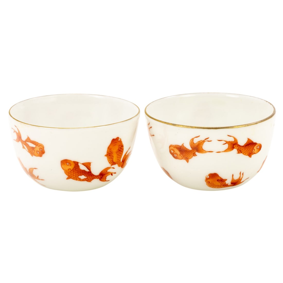 (lot of 2) Chinese iron-red 'goldfish' wine cups