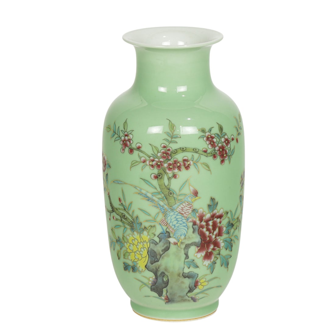 A Chinese green ground famille rose vase