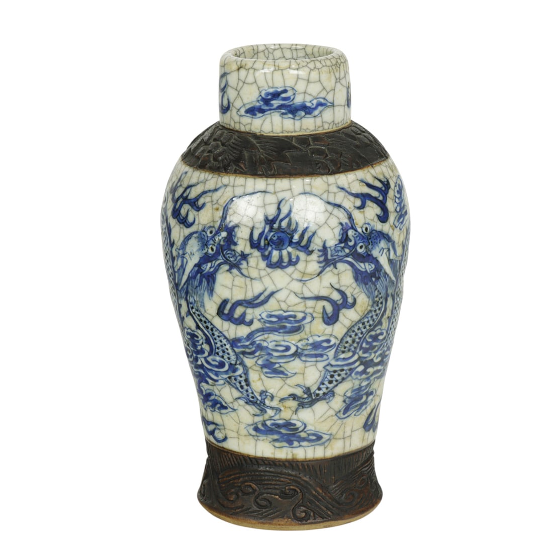 A Chinese blue and white crackled ground vase