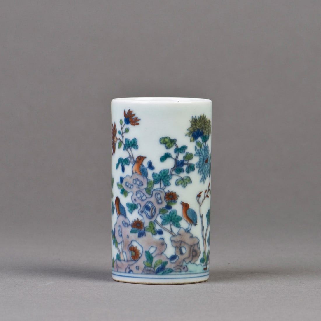 Chinese doucai cylindrical brush pot