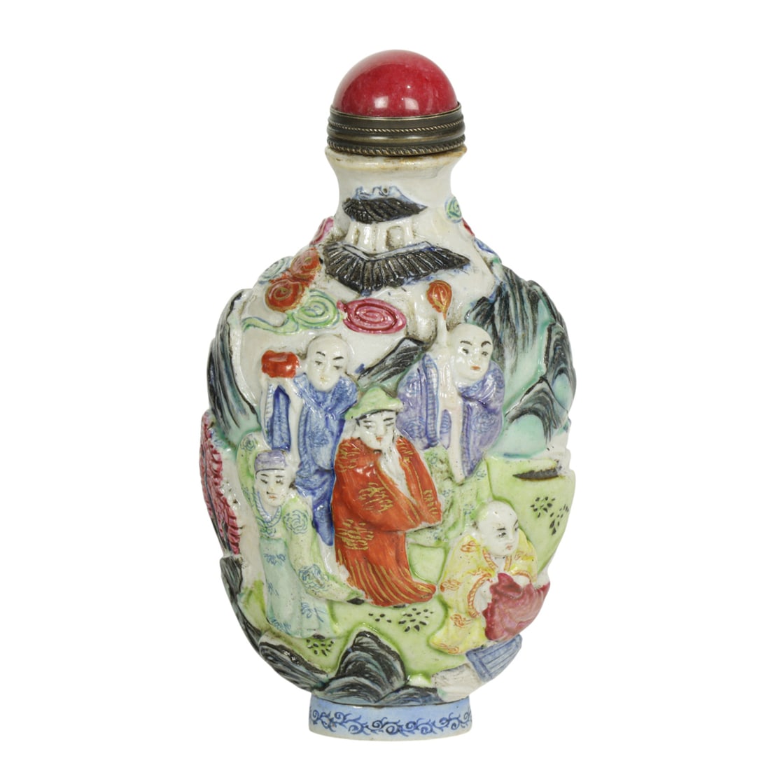 A Chinese famille rose snuff bottle: A Chinese famille rose snuff bottle. Republic period, 3" high excluding the stopper.