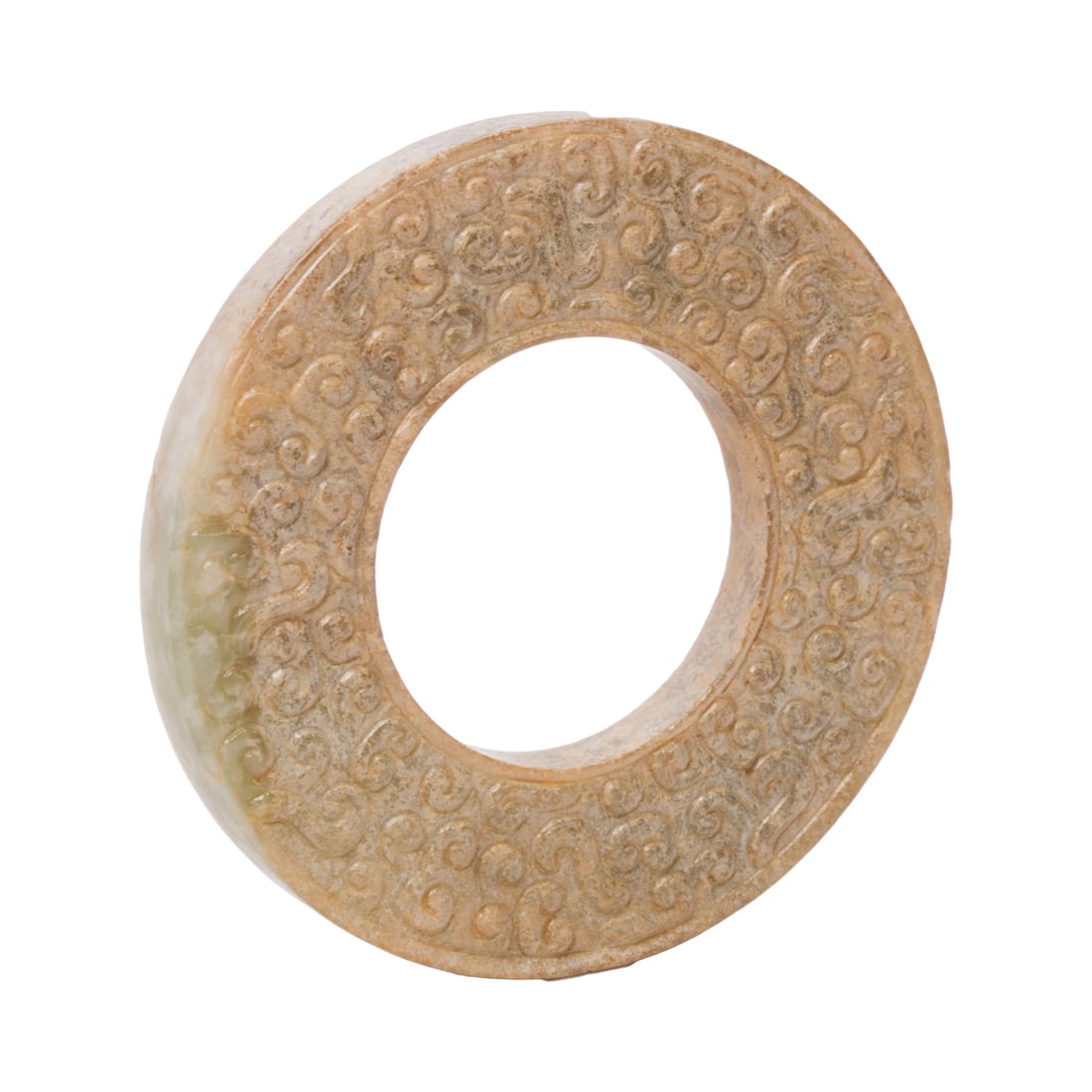 A Chinese archaistic jade bi disc: A Chinese archaistic jade bi disc. 2.5" across.