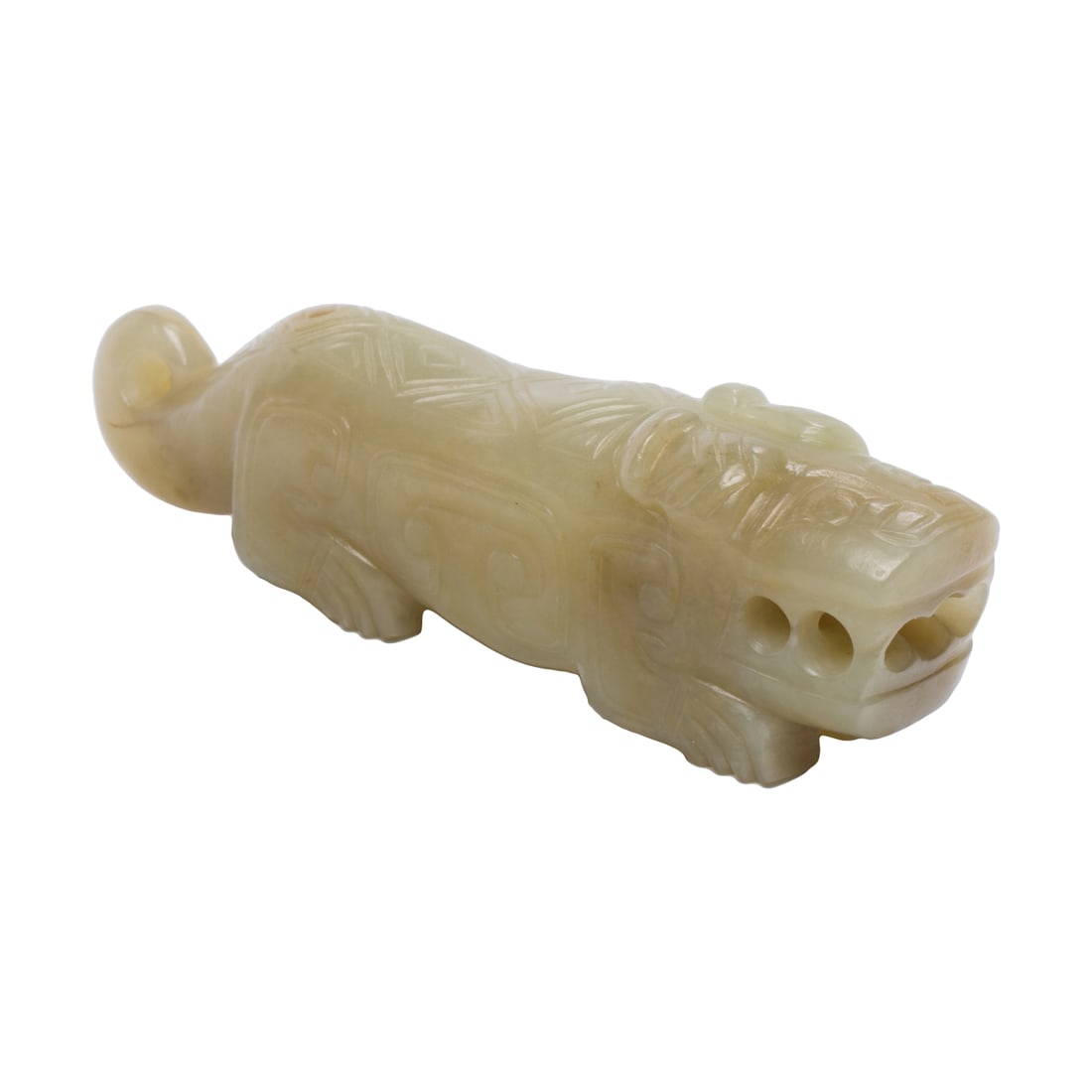 A Chinese archaistic jade tiger: A Chinese archaistic jade tiger. 3.25" across.