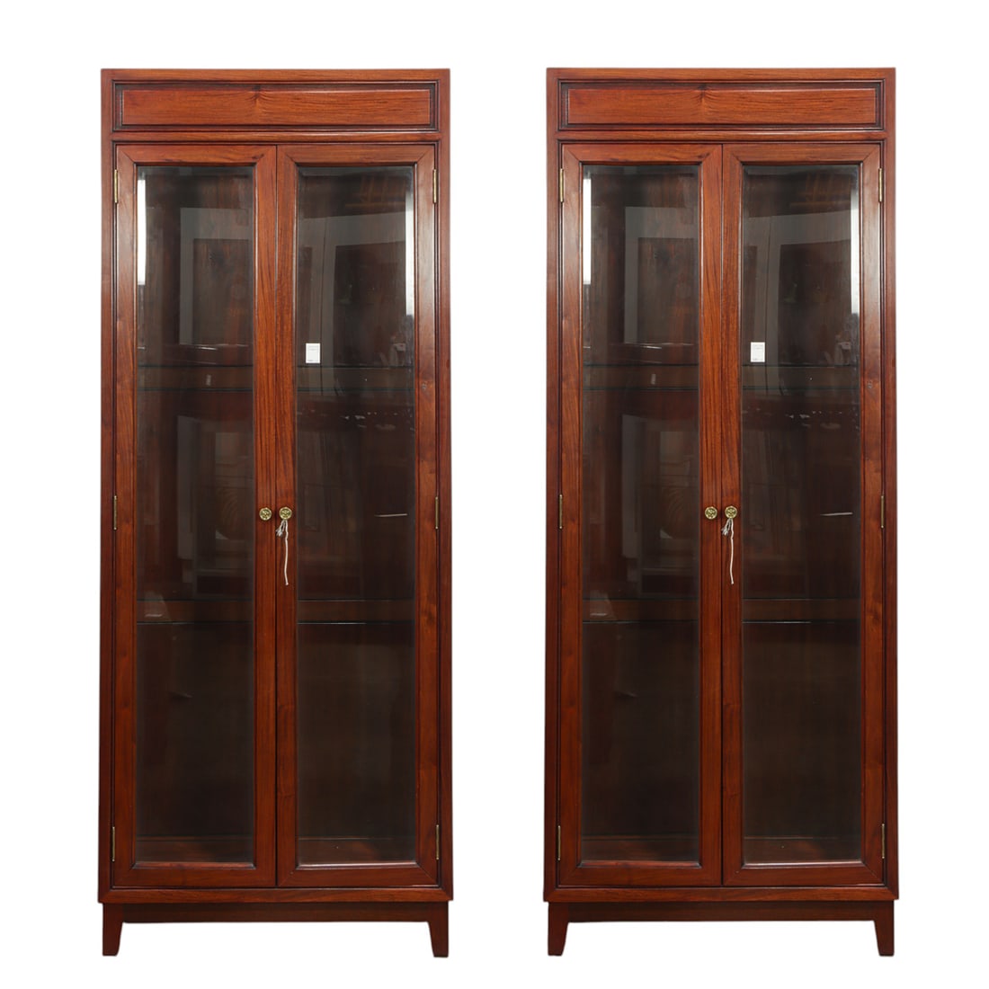 A pair of Chinese style rosewood display cabinets