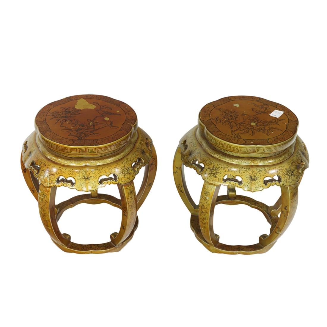 A pair of Chinese lacquered garden seats