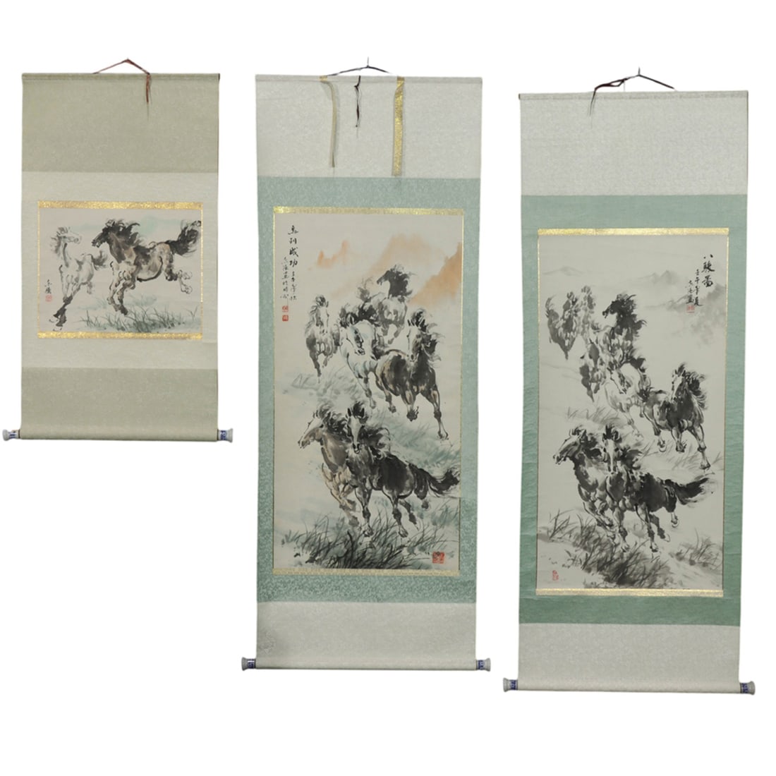Chinese School (20th century) - Horse: Chinese School (20th century) - Horse. Three hanging scrolls, ink and color on paper, inscribed, dated, signed and sealed, 36.5"h x 19"w and 12.5"h x 16.5"w.