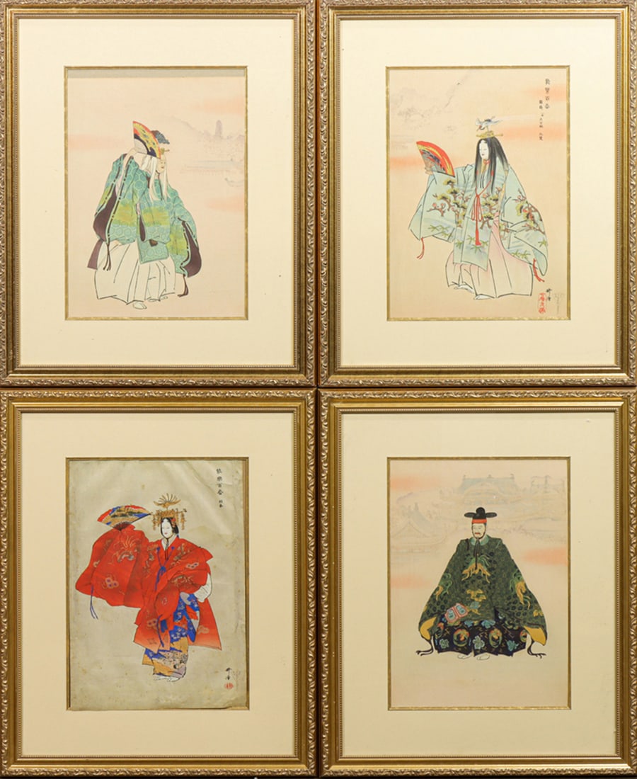 Tsukioka Kogyo (1860-1972) - Tsuru Kame: Tsukioka Kogyo (1860-1972) - Tsuru Kame. Woodblock print, ink and color on paper, from the series 'One Hundred Noh Dramas', framed and glazed, 13.375"h x 10"w of the image.