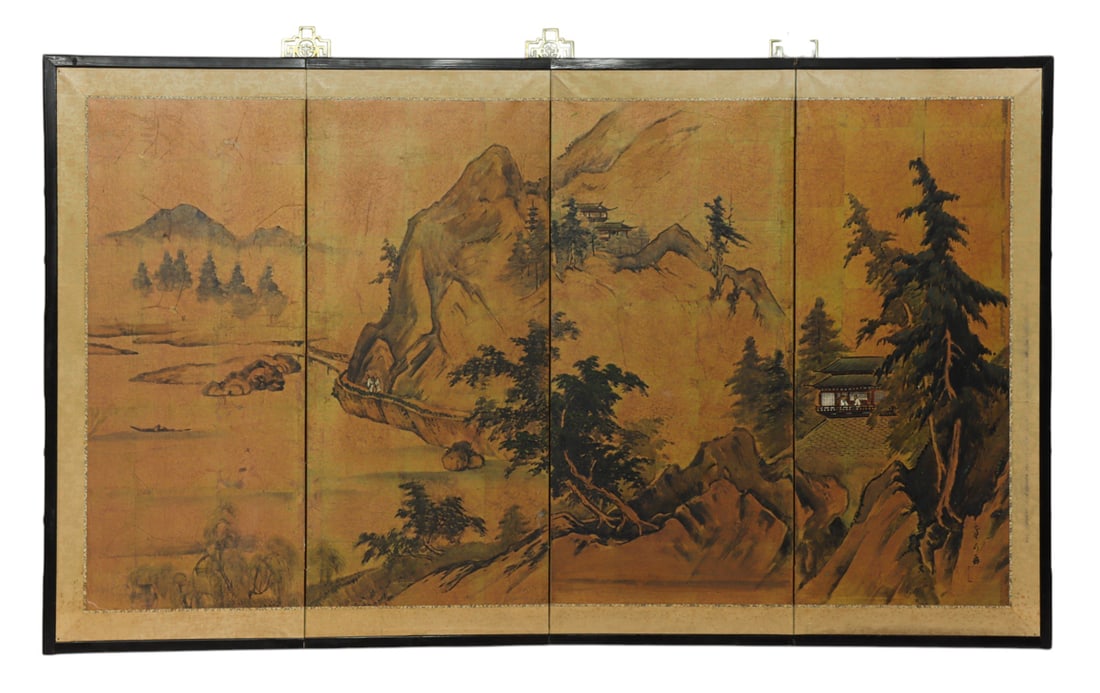A Japanese four-panel Chinese style 'landscape' folding screen (1 of 1)