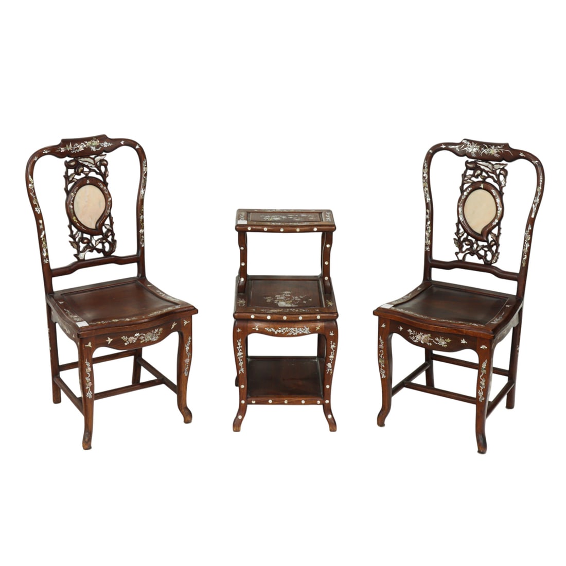 A set of three Chinese rosewood chairs and table with mother-of-pearl inlay (1 of 1)