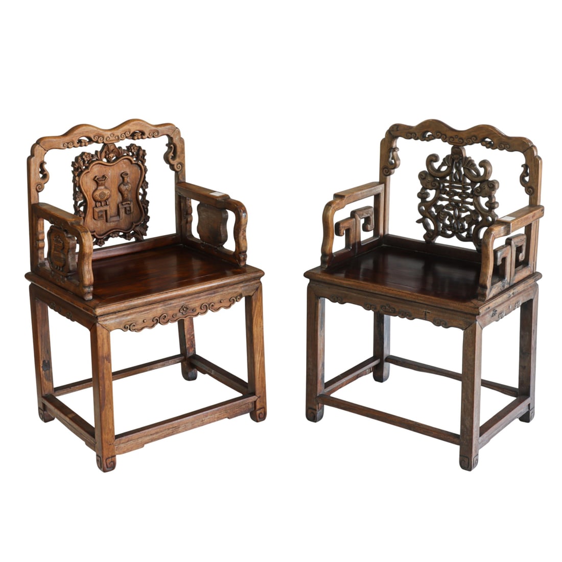 (lot of 2) Chinese rosewood armchairs
