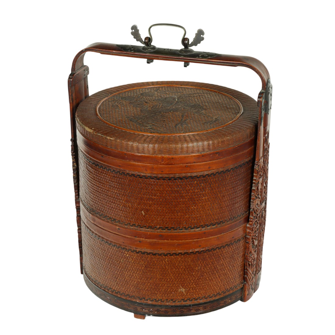 A Chinese woven bamboo wedding basket