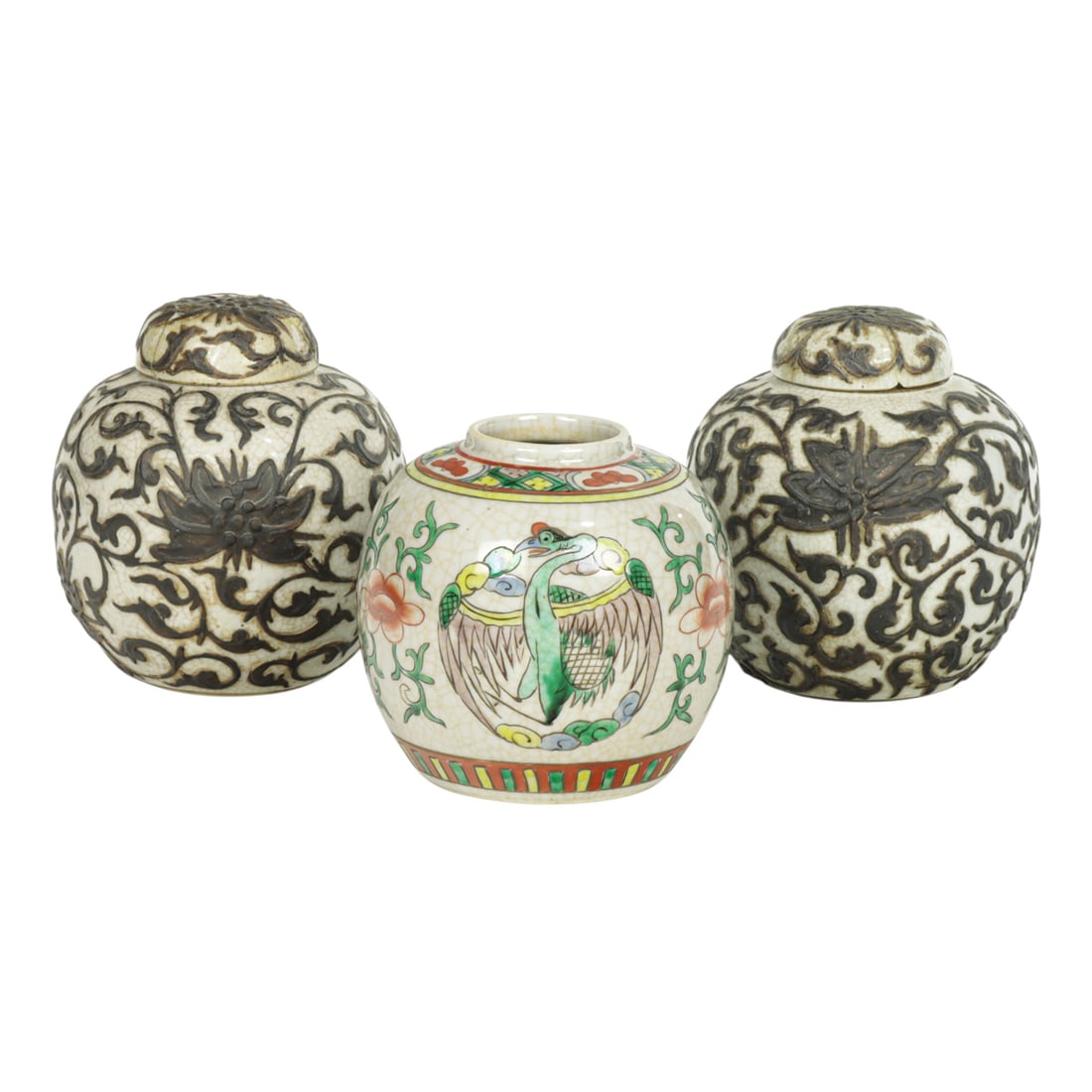 (lot of 3) Chinese crackle glazed jars