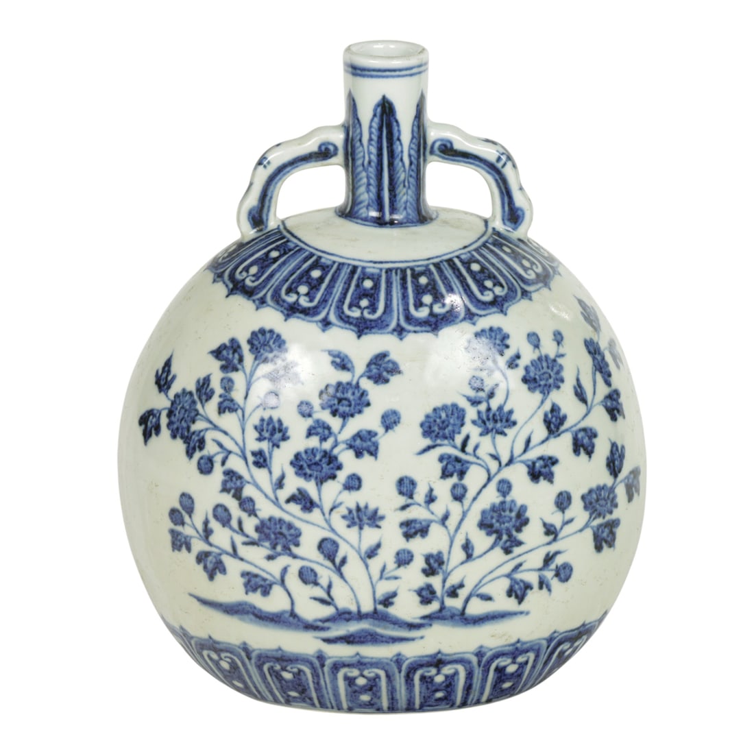 A Chinese blue and white Ming-style moonflask vase