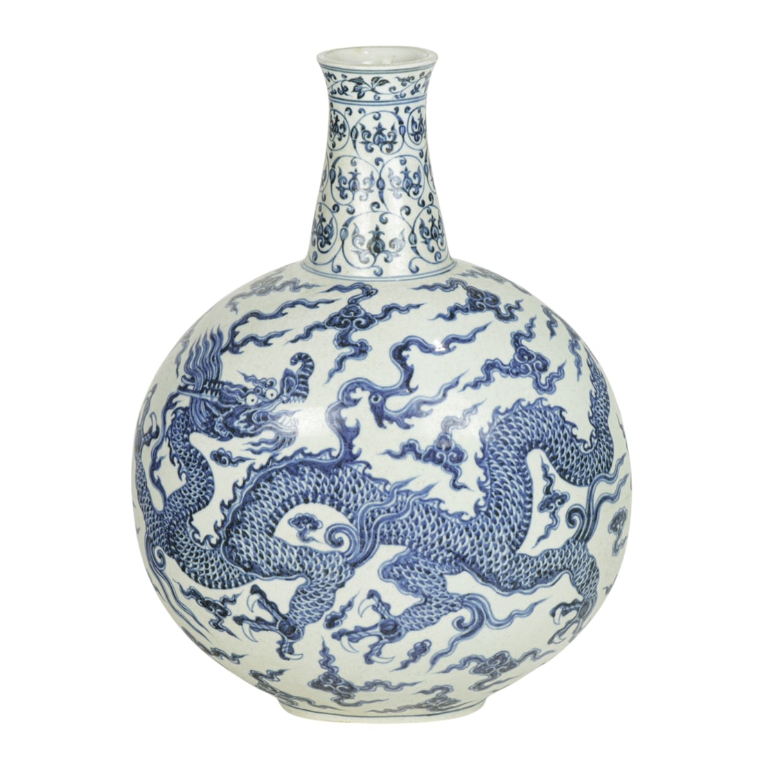 A Chinese blue and white Ming-style moonflask vase