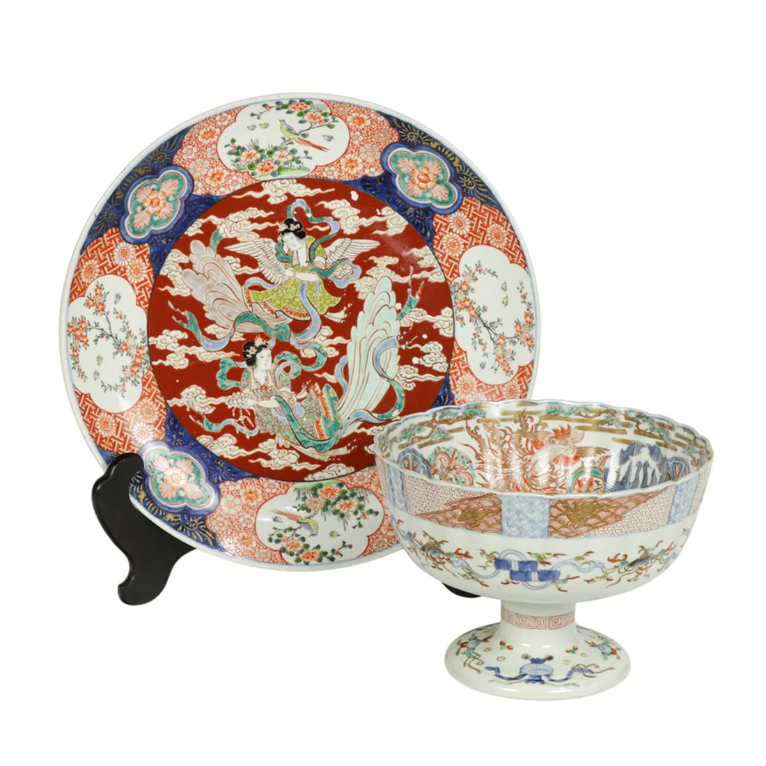 (lot of 2) Japanese Imari stem bowl and charger (1 of 1)