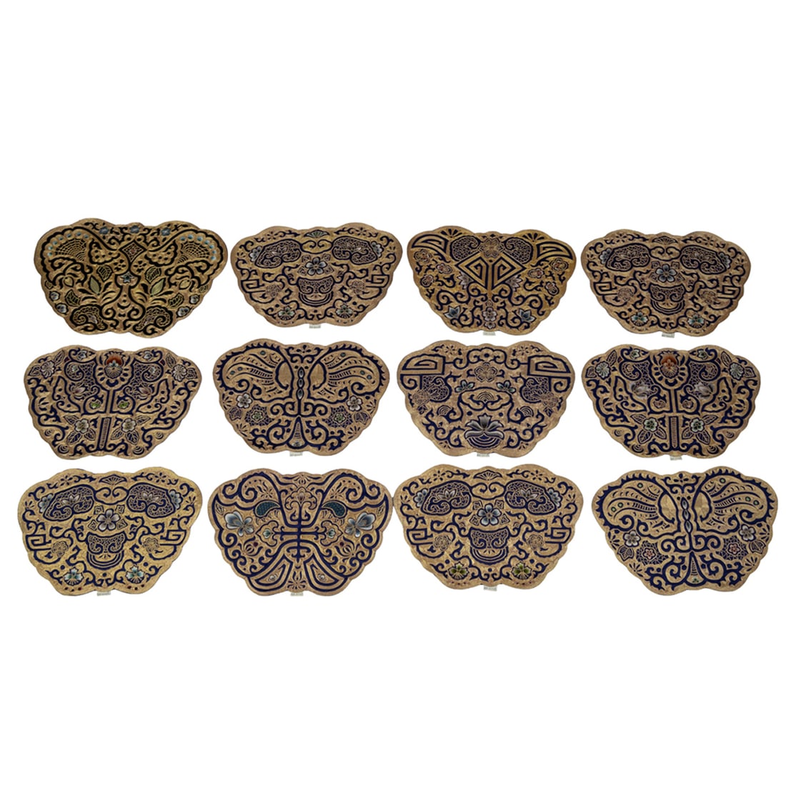 (lot of 12) Chinese embroidered silk 'butterfly' panels (1 of 4)