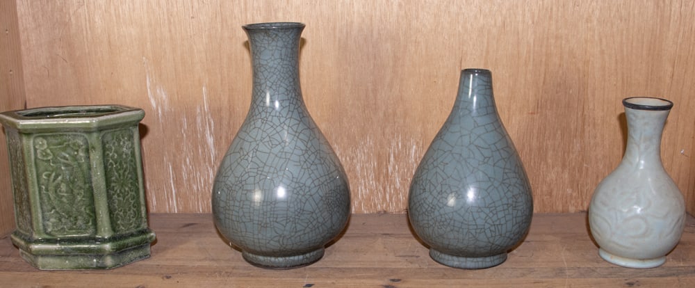 (lot of 4) Chinese celadon glazed vases: (lot of 4) Chinese celadon glazed vases. From 6.75" to 9.875" high.