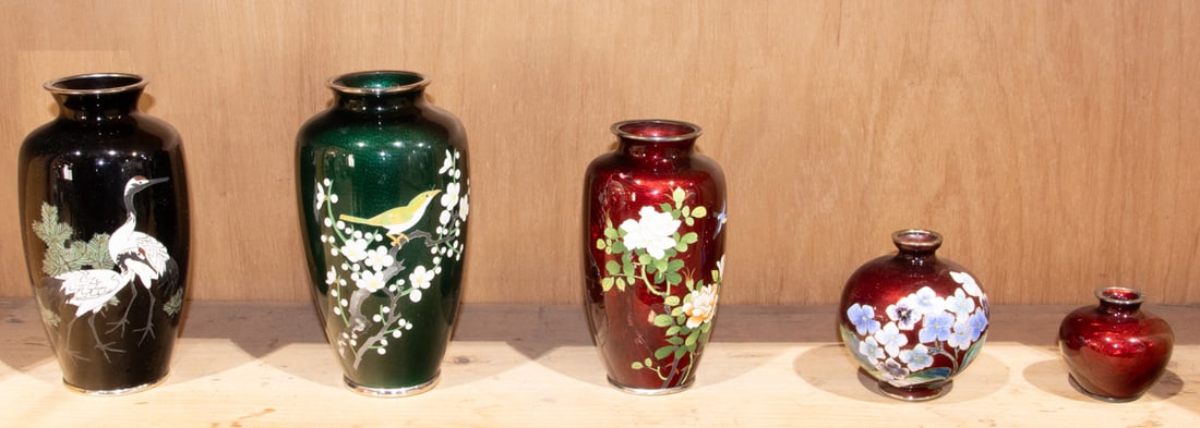 (lot of 5) Japanese cloisonne enamel vases
