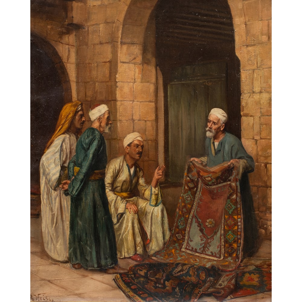 Painting, Rudolph (Rudolf) Weisse: Rudolph (Rudolf) Weisse (Czech, 1869-1927), The Merchant (Cairo), oil on canvas, signed lower left, canvas: 24"h x 20"w, overall (with frame): 30.5"h x 25.5"w