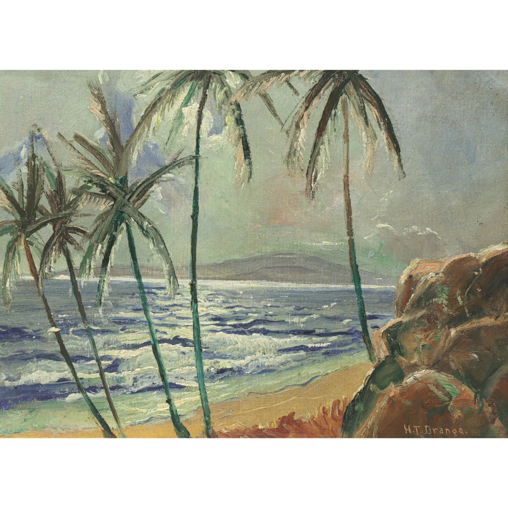 Painting, Helen Thomas Dranga: Helen Thomas Dranga (American/British, 1866-1940), Sunlight on the Waves, Hawaii, oil on canvas board, signed lower right, board: 11.75"h x 16"w, overall (with frame): 16.75"h x 20.75"w