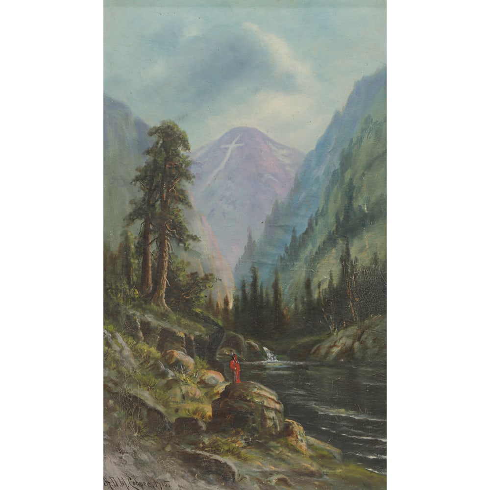 Painting, A.D.M. Cooper: Astley David Middleton Cooper (American, 1856-1924), Mount of the Holy Cross, 1915, oil on canvas, signed and dated lower left, canvas: 37"h x 22"w, overall (with frame): 41.75"h x 27"w