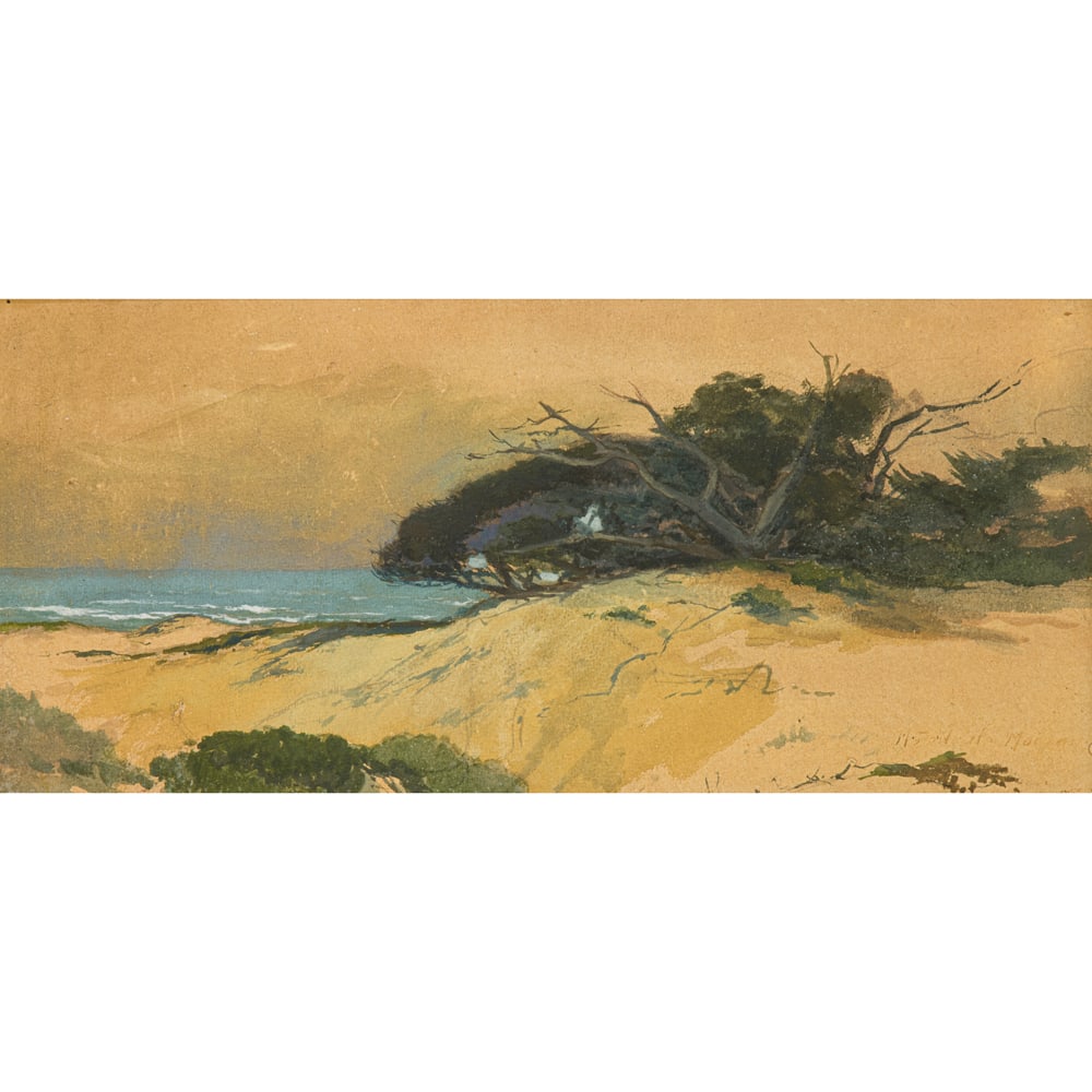 Watercolor, Mary DeNeale Morgan: Mary DeNeale Morgan (American, 1868-1948), Coastal View, watercolor and gouache, signed lower right, sheet: 9.5"h x 19.5"w, overall (with frame): 15.75"h x 25.75"w