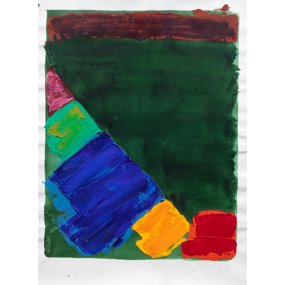 Work on paper, John Hoyland: John Hoyland (British, 1934-2011), Untitled (Abstract Composition), 1979, watercolor and acrylic on paper, signed and dated lower right, sheet: 30"h x 22.25"w, overall (with frame): 35.5"h x 27"w
