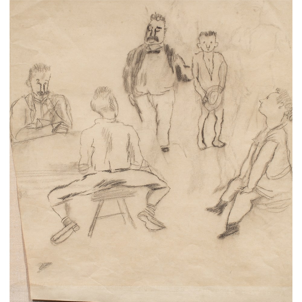 Work on paper, Jules Pascin: Jules Pascin (French/Bulgarian, 1885-1930), Untitled (Five Figures), pencil on paper, unsigned, Atelier Pascin stamp lower right, sheet: 18"h x 16.75"w, overall (with frame): 26"h x 24"w. Provenance: