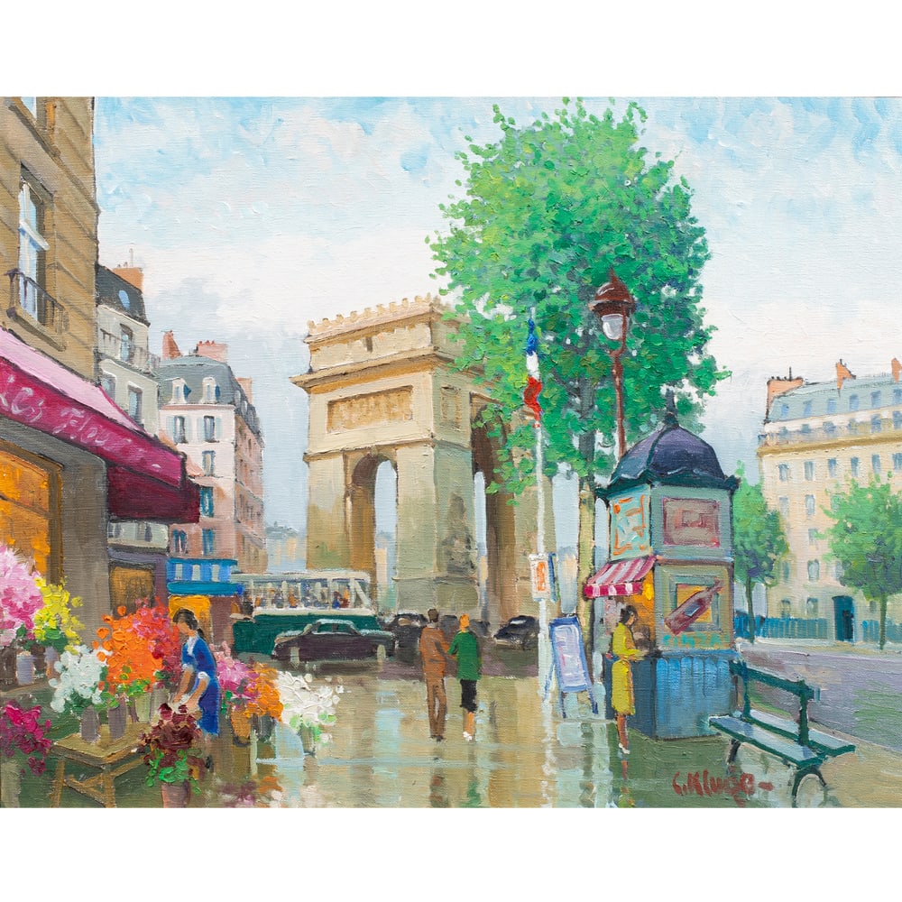 Painting, Constantin Kluge: Constantin Kluge (French/Russian, 1912-2003), "L'Etoile," oil on canvas, signed lower right, titled verso, canvas: 29"h x 36"w, overall (with frame): 36"h x 43.5"w