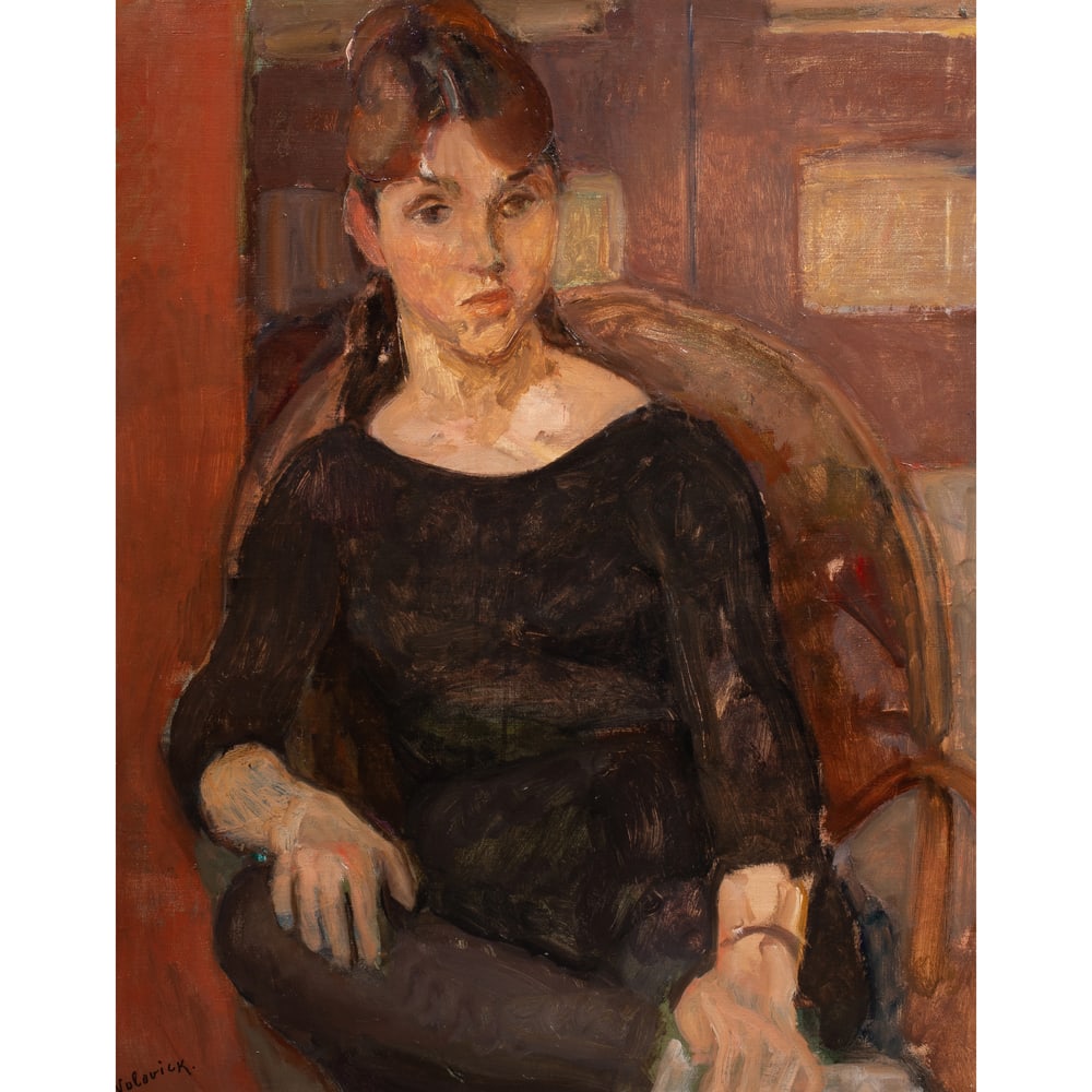 Painting, Lazare Volovick: Lazare Volovick (Ukrainian/French, 1902-1977), Portrait of a Woman, oil on canvas, signed lower left, canvas: 32"h x 26"w, overall (with frame): 39"h x 32.5"w
