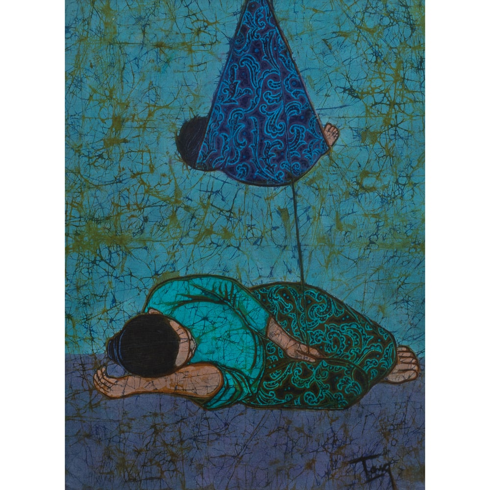 Batik, Chuah Thean Teng: Chuah Thean Teng (Malaysian, 1914-2008), "A Moment of Stillness," batik, signed lower right, sight: 23.5"h x 17.5"w, overall (with frame): 30.5"h x 24.25"w
