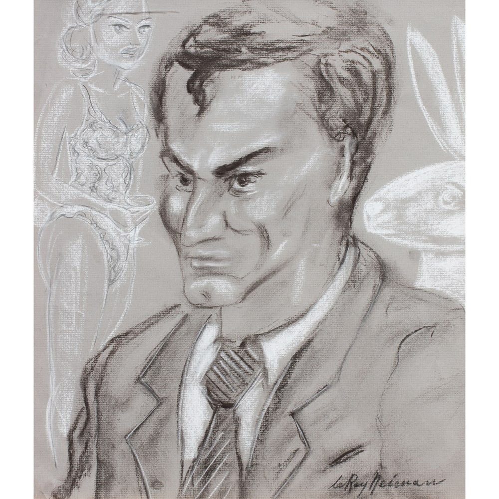 Work on paper, LeRoy Neiman: LeRoy Neiman (American, 1921-2012), Portrait of Hugh Hefner, pastel, signed lower right, sight: 17.5"h x 14.75"w, overall (with frame): 27.25"h x 24.25"w