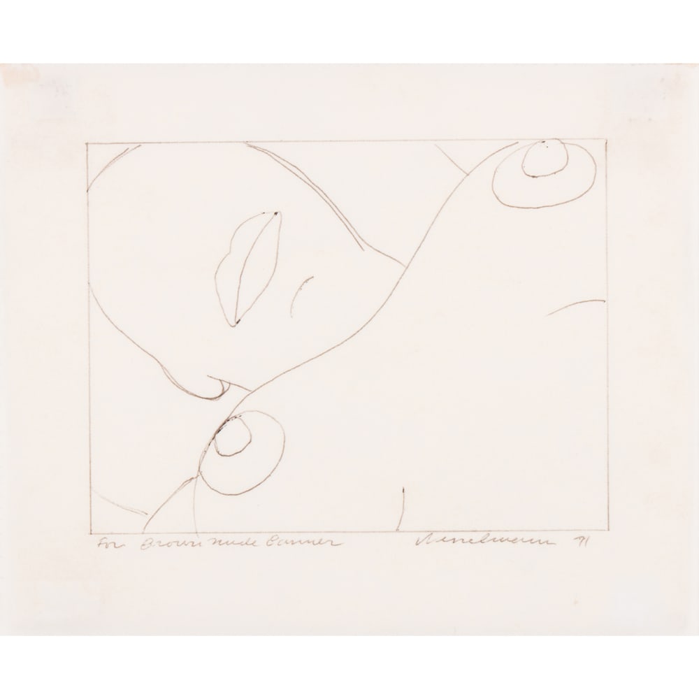 Work on paper, Tom Wesselmann: Tom Wesselmann (American, 1931-2004), "For Brown Nude Banner," 1971, ink on rag tracing paper, signed and dated lower right, titled lower left, sheet (unframed): 5"h x 6"w