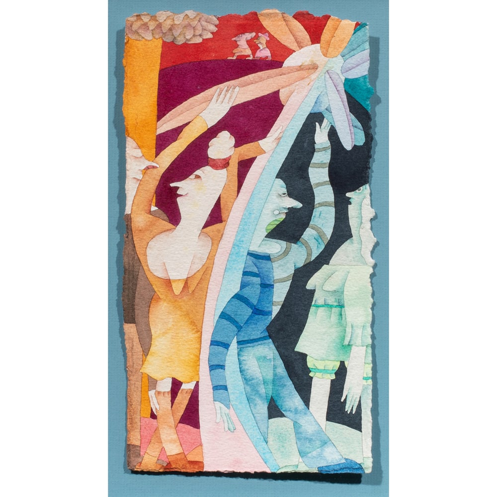 Watercolor, Gladys Nilsson: Gladys Nilsson (American, b. 1940), "Time of Day," watercolor, signed and dated verso, sheet: 11.25"h x 6.25"w, overall (with frame): 18"h x 13"w. Provenance: Purchased from The Candy Store Gallery,