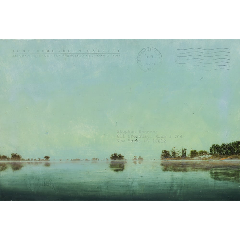 Mixed Media, Stephen Hannock: Stephen Hannock (American, b. 1951), "Flooded River for Kensett," 1993, polished oil over monotype on envelope, signed and dated verso, gallery label (John Berggruen Gallery, San Francisco, CA)