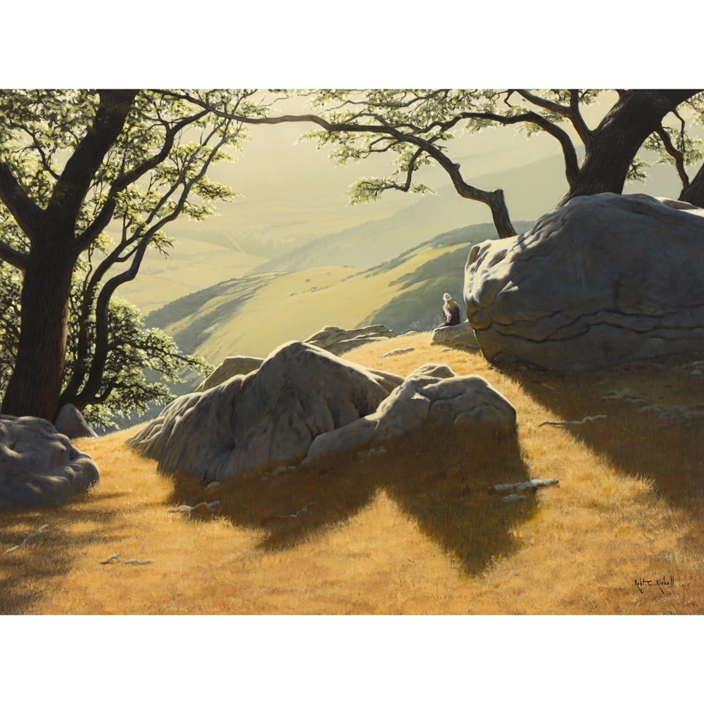 Painting, Robert Clifford Rishell: Robert Clifford Rishell (American, 1917-1976), "Diablo Vista," oil on canvas, signed lower right, canvas: 30"h x 40"w, overall (with frame): 41.75"h x 51.75"w