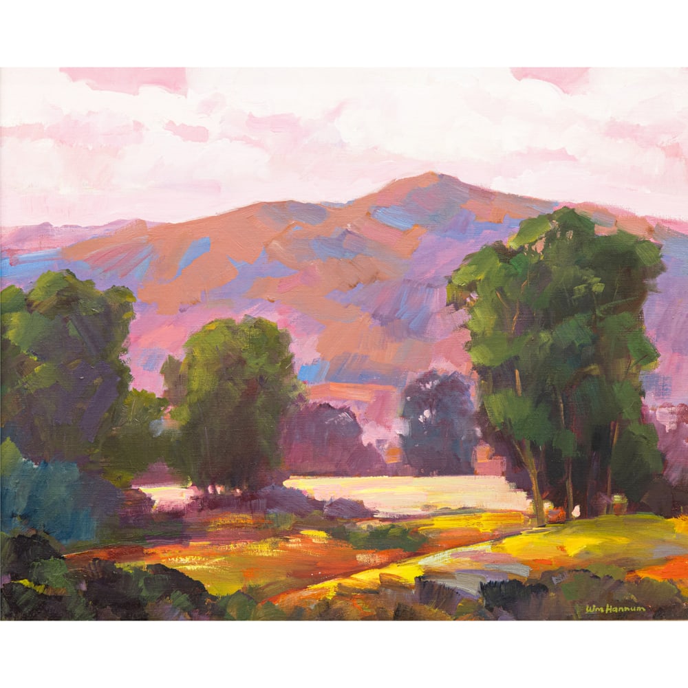 Painting, William Hunnam: William Hunnam (American, 1947-1998), Untitled (Mountain Landscape), oil on canvas, signed lower right, canvas: 18"h x 22.25"w, overall (with frame): 22"h x 26"w