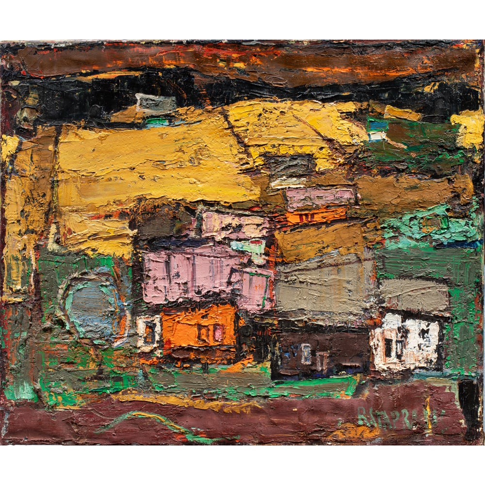 Painting, Raimonds Staprans: Raimonds Staprans (American/Latvian, 1926-2026), "Oak Knoll," oil on canvas, signed lower right and titled verso, auction label (Bonhams, Los Angeles, CA) affixed verso, canvas (unframed): 21"h x