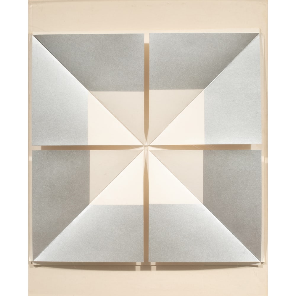 Paper Construction, Kati Casida: Kati Casida (American, 1931-2021), Untitled, mixed media paper construction, construction: 12.5"h x 12.5"w, overall (with frame): 18.5"h x 14.25"w