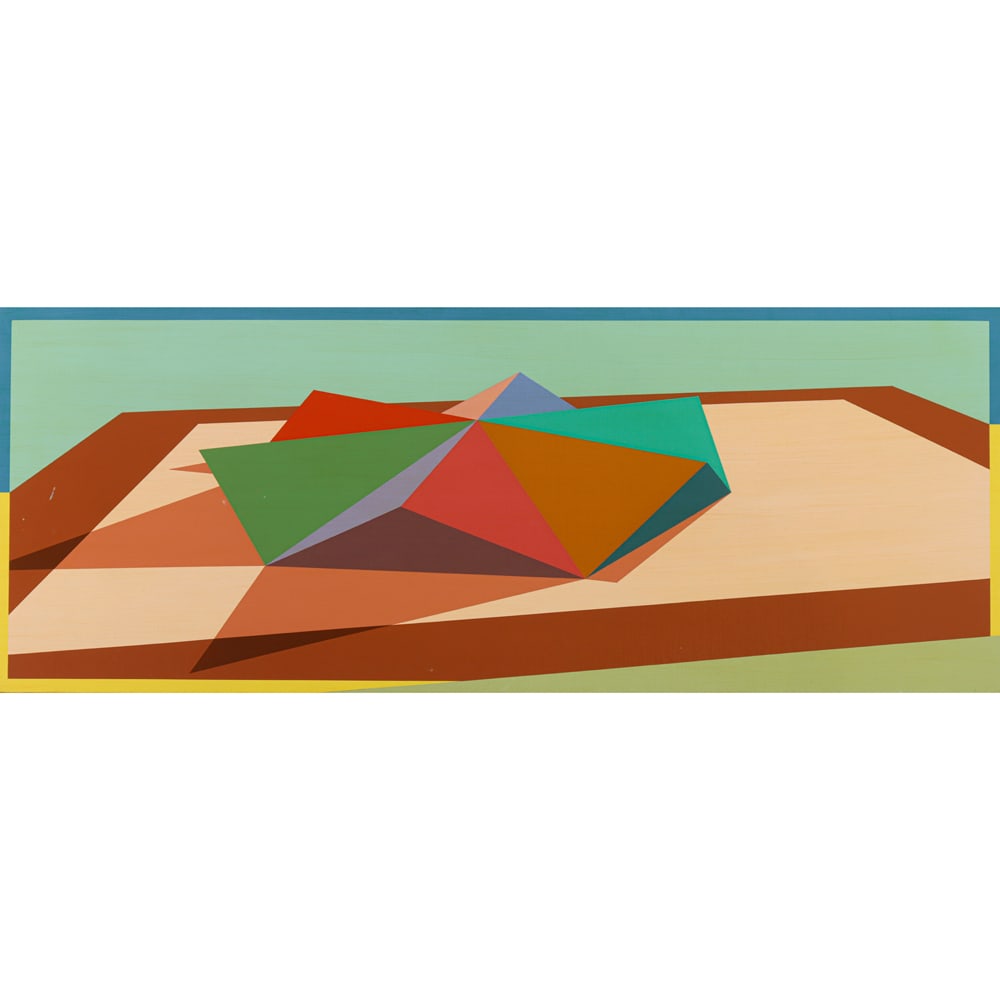 Painting, Ronald Davis: Ronald Davis (American, 1937-2025), "Roto Star," 1973, copolymer on linen affixed to board, signed and titled to artist studio label verso, gallery label (Berggruen Gallery, San Francisco, CA) affixed