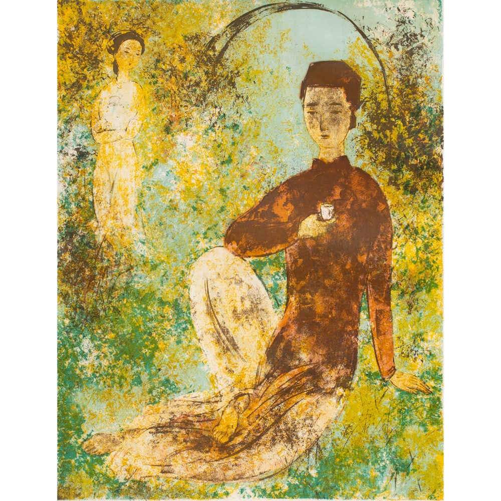Print, Vu Cao Dam: Vu Cao Dam (Vietnamese, 1908-2000), "The Poet and His Lover," 1970, lithograph, pencil signed and dated lower right, edition 17/150, sheet: 26"h x 19.5"w, overall (with frame): 34"h x 28"w