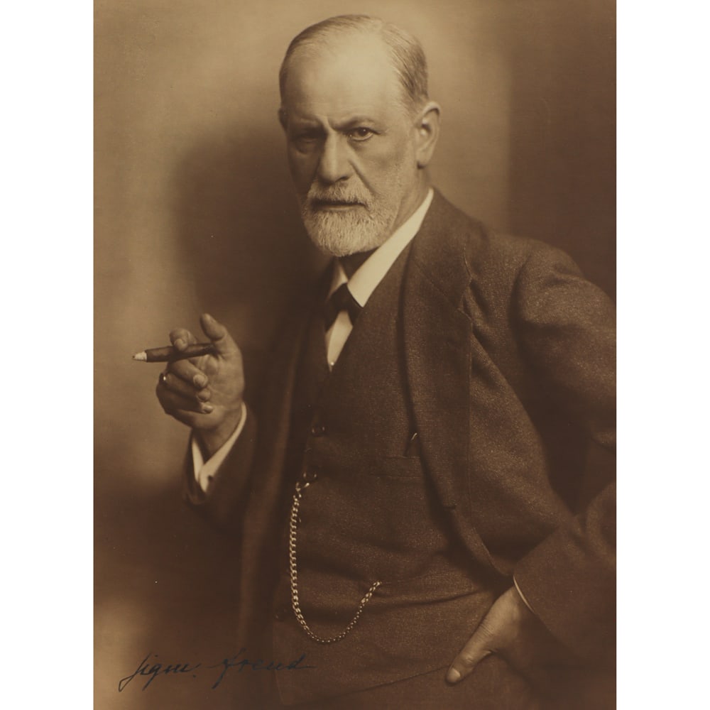 Photograph, Max Halberstadt: Max Halberstadt (German, 1882-1940), Sigmund Freud, gelatin silver print, signed by subject lower left, blindstamp to mat, sheet: 9"h x 6.5"w, overall (with frame): 19.25"h x 15.75"w