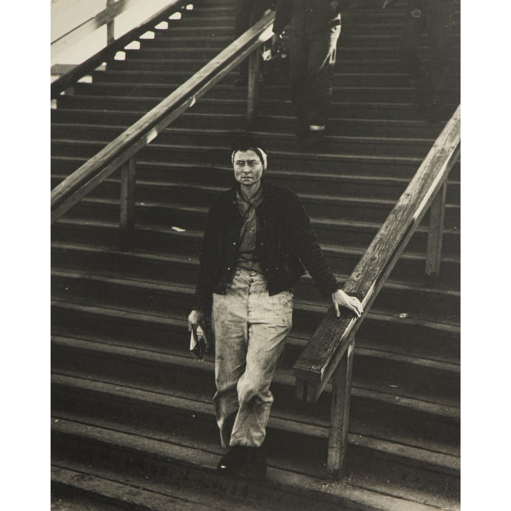 Photograph, Dorothea Lange: Dorothea Lange (American, 1895-1965), "Shipyard Worker, Richmond, California, 1942," gelatin silver print, unsigned, image: 10.25"h x 8.25"w, sheet: 14"h x 11"w. Provenance: Collection of Richard