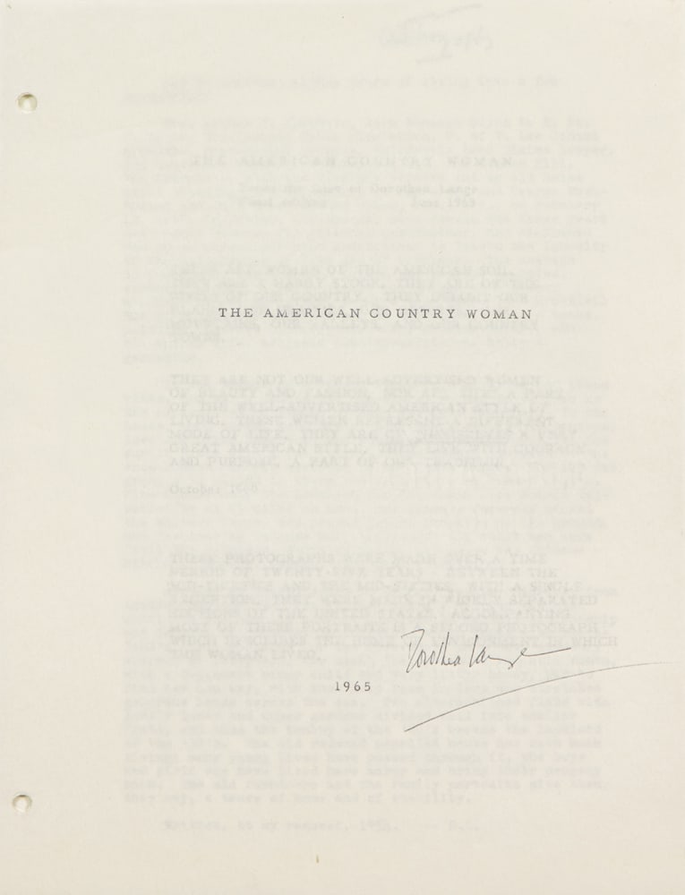 Signed manuscript, Dorothea Lange (1 of 6)