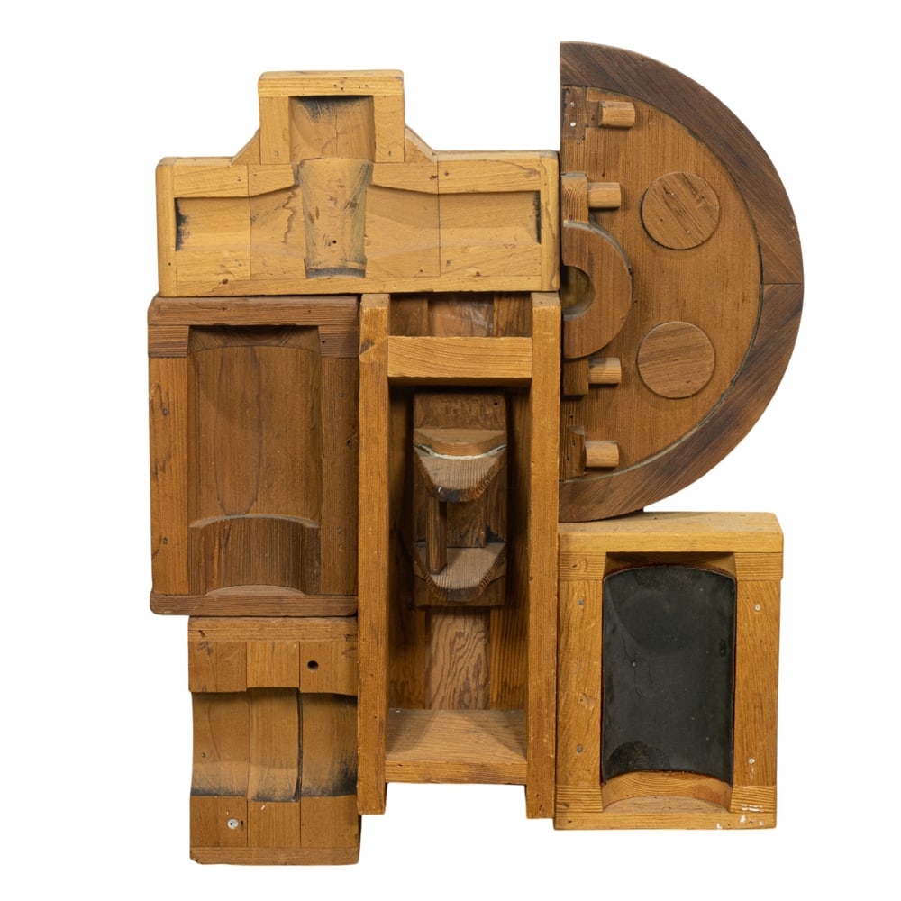 Sculpture, Jacques Terzian: Jacques Terzian (American, 1921-2016), Untitled, wood assemblage, overall: 40"h x 28"w x 8"d