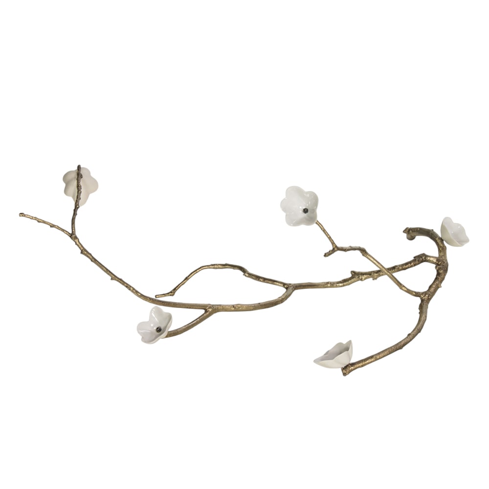 Sculpture, David Wiseman: David Wiseman (American, b. 1981), Untitled (Branch with Blossoms), porcelain and bronze sculpture, overall: 9.5"h x 26"w x 12"d