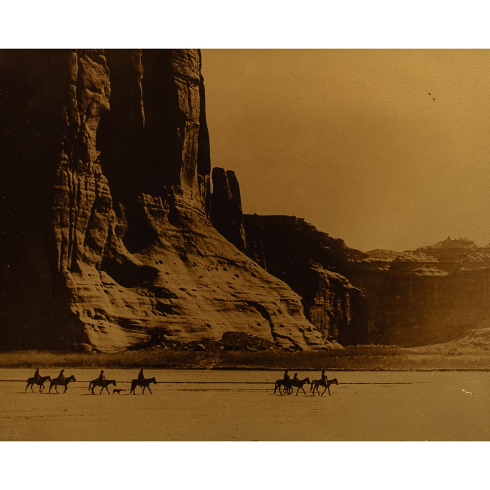 Orotone, Edward S. Curtis: Edward S. Curtis (American, 1868–1952), "Canyon de Chelly," 1904, orotone, signed in plate lower left, plate (sight): 8"h x 10"w, overall (with frame): 11.5"h x 13.5"w
