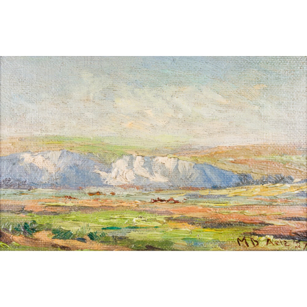 Painting, Maynard Dixon: Maynard Dixon (American, 1875–1946), "Arizona," 1927, oil on board, initialed and dated lower right, board: 4.25"h x 6.5"w, overall (with frame): 8.5"h x 10.5"w