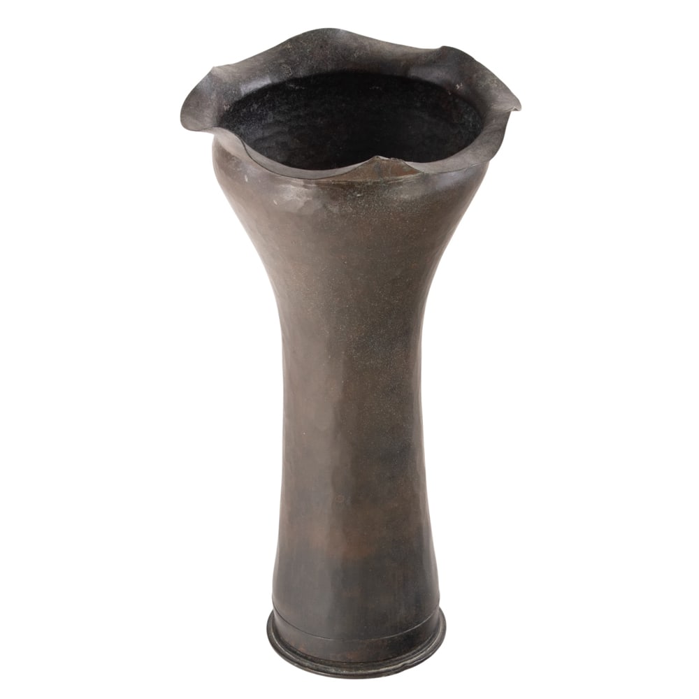 An early Dirk van Erp artillery shell vase: An early Dirk van Erp artillery shell vase, unmarked, 8.25"h x 4.25"dia